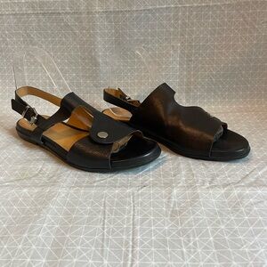 Triver Flight Anthropologie Black Leather Sandals 38.5